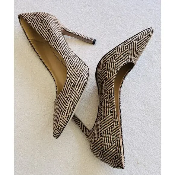 Sam Edelman Hazel Pumps Women's US 9 Tan Raffia Pointed Toe Stiletto Heel Shoes - Picture 3 of 11